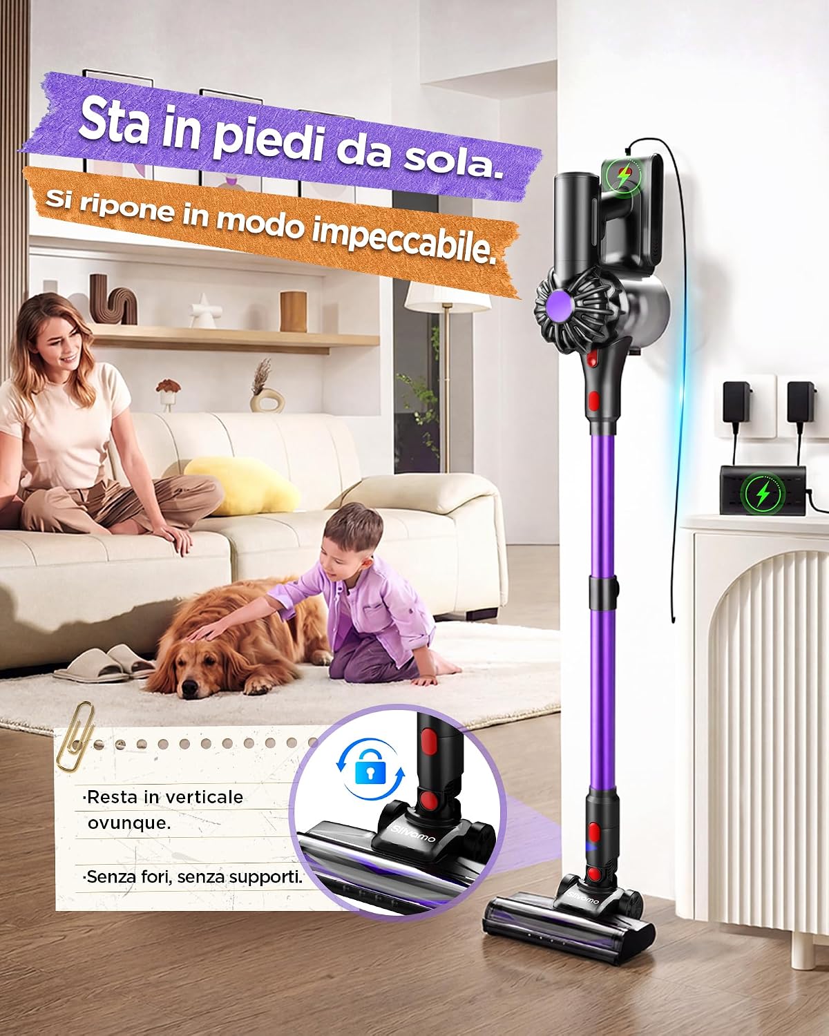 Thumbnail 4 de Slivamo S16: Aspirapolvere senza fili 50 kPa, 600 W, 45 min, batteria rimovibile, LED verde e design autoportante