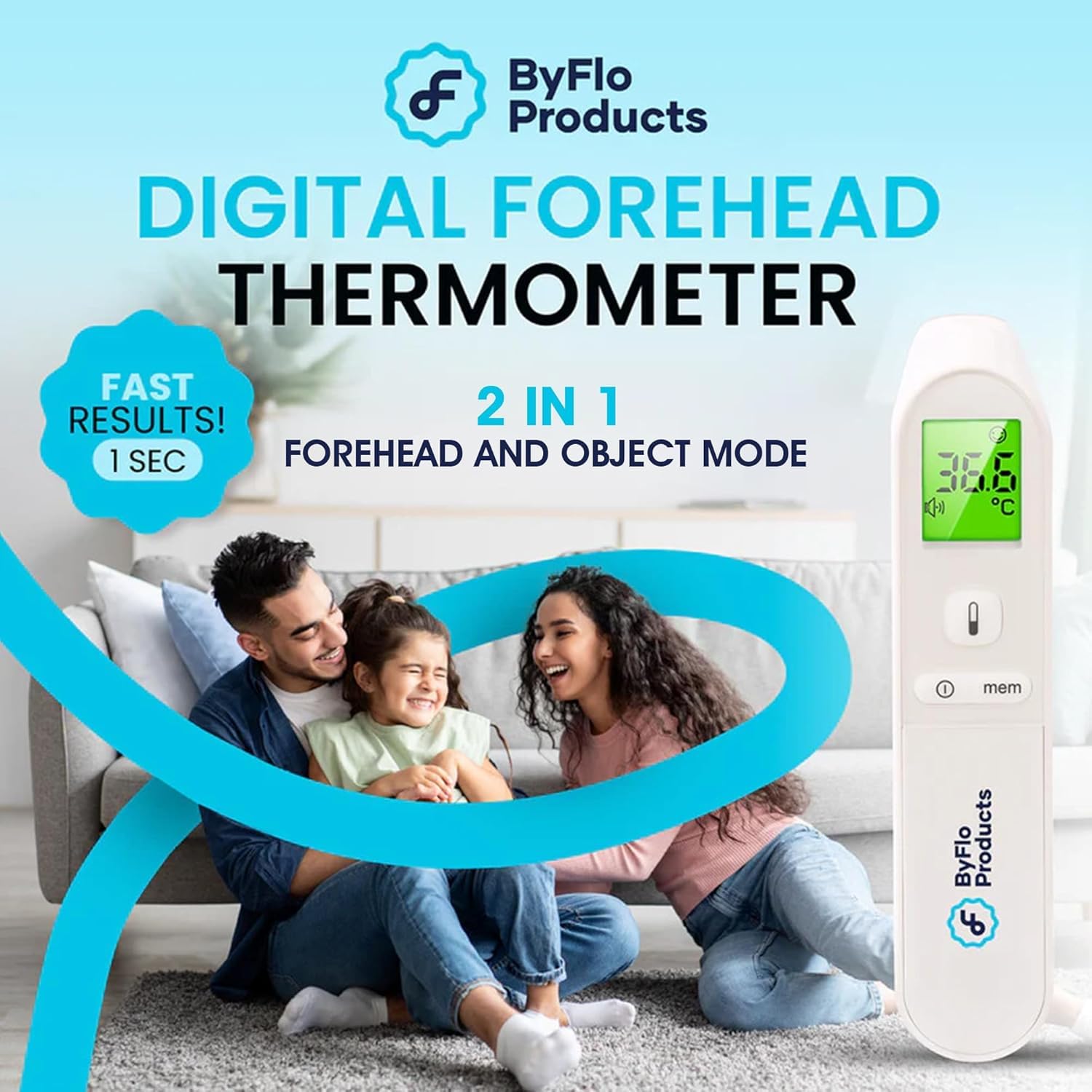 Detalle 2 de ByFloProducts PG-IRT1602 Digital Forehead Thermometer, 1-Second Touchless