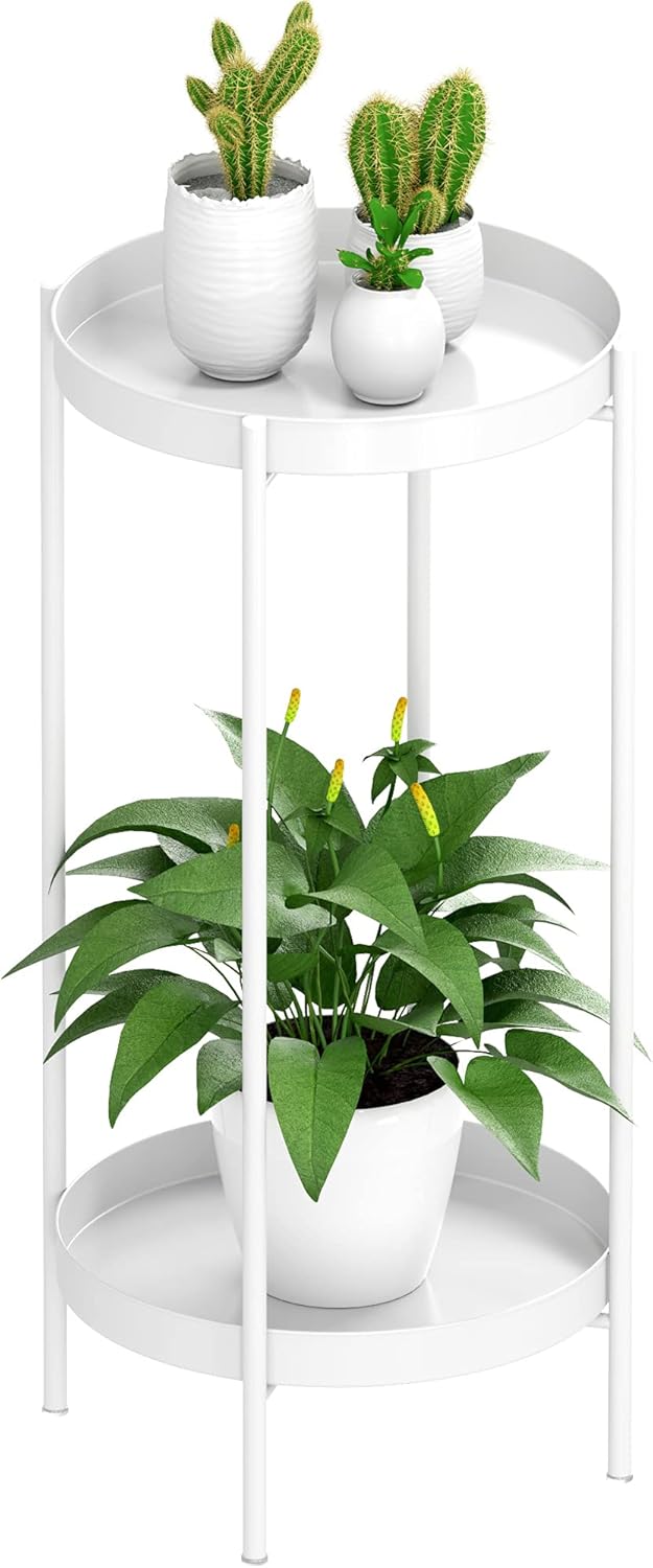 Detalle de OVICAR Support pour plantes d'intérieur et d'extérieur – Porte-pot en métal à 2 niveaux