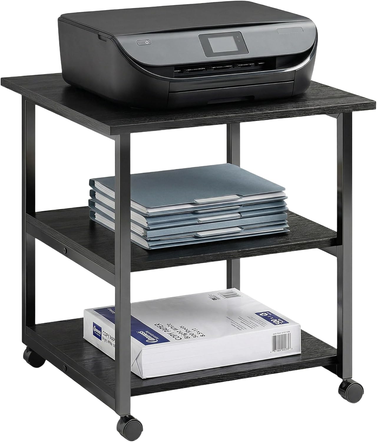 HOMCOM support d’imprimante sur desserte mobile 3 niveaux 50 x 50 x 52,5 cm noir
