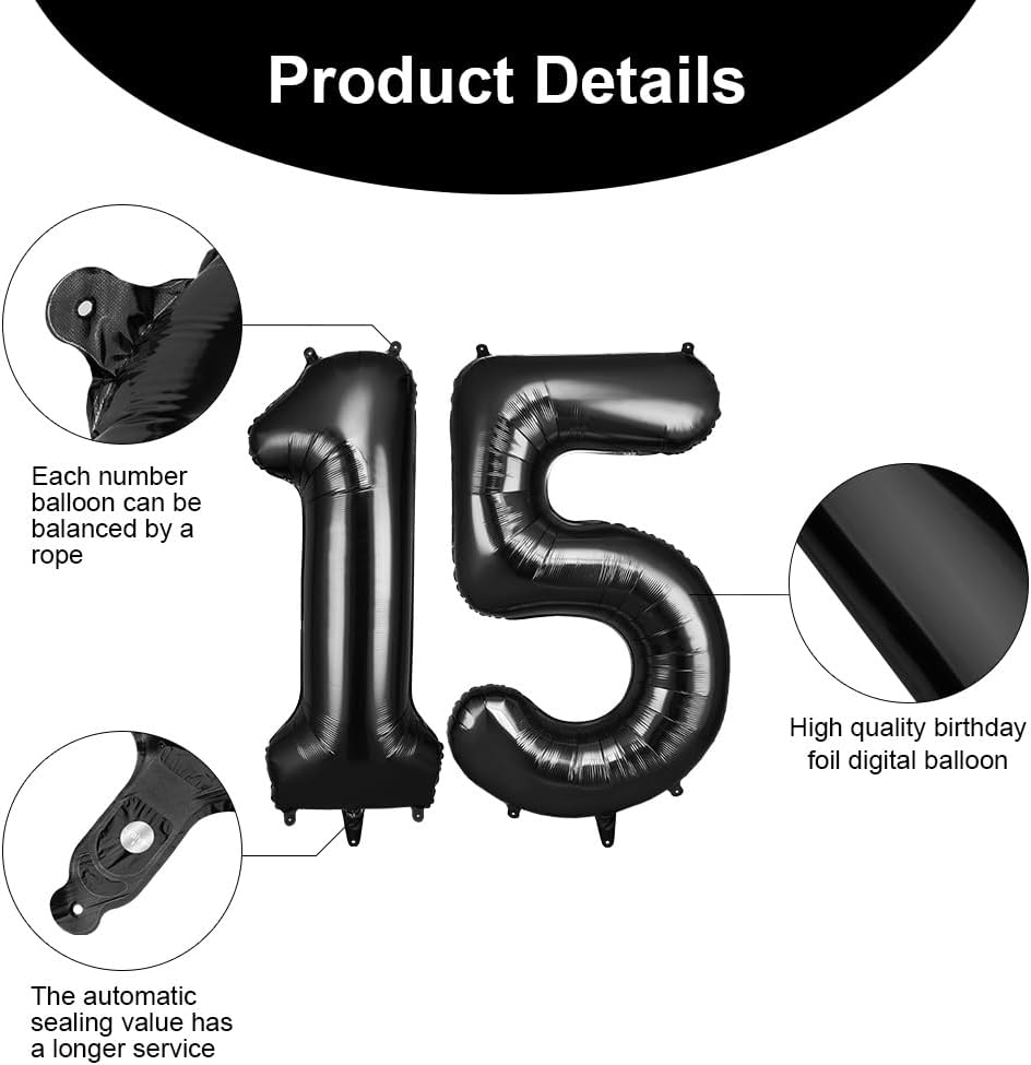 Thumbnail 2 de OFFCUP Luftballon Zahlen 15 Schwarz 101 cm