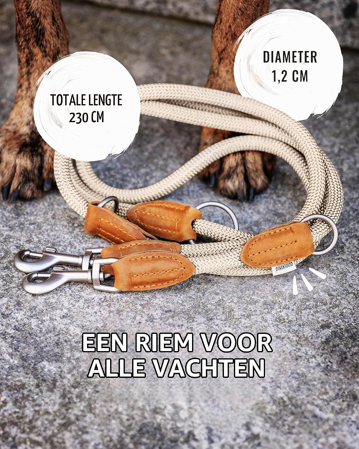 Detalle de Rudelkönig Emma hondenriem van klimtouw, 2,30 m, verstelbaar, crème
