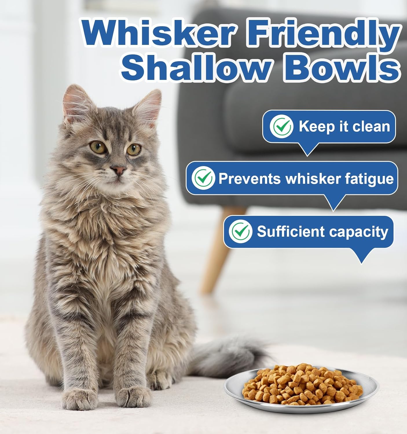 Thumbnail 4 de Supet Cat Food Bowls (6.7 inch) – Stainless Steel Non-Slip Dishes with Silicone Bases, Blue 4 Pack