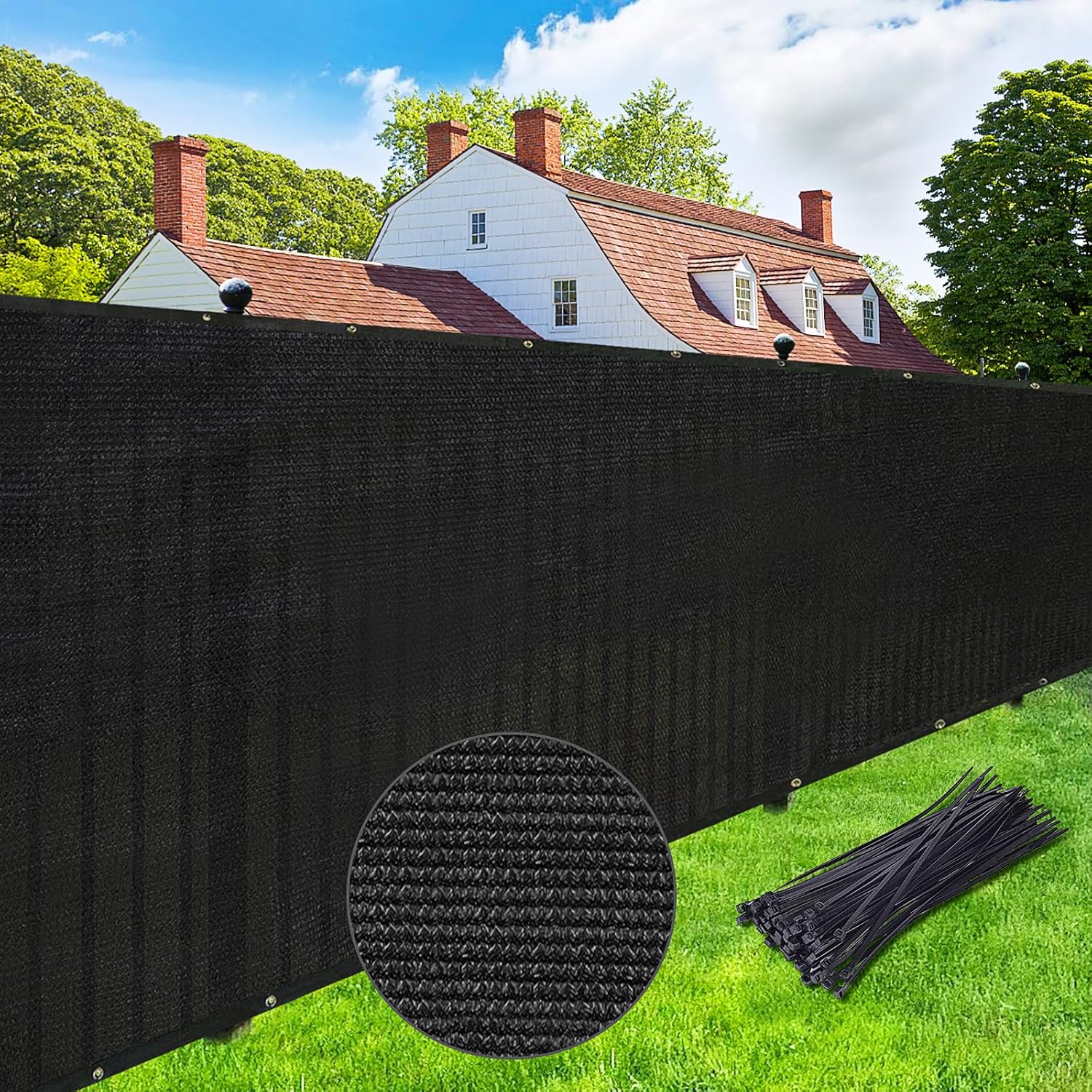 UPGRADE Privacy Screen 6' x 50' Fence Shade Cover — Heavy Duty Black, Brass Grommets, Customizable