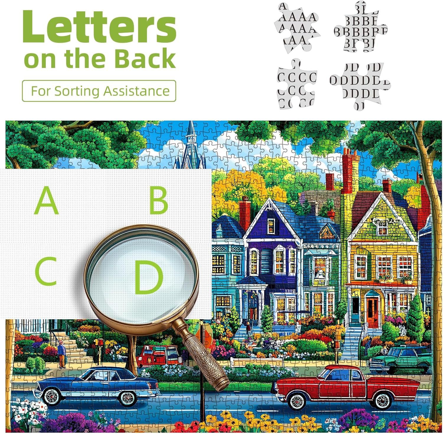 Thumbnail 2 de Fall City Landscape 1000-Piece Jigsaw Puzzle for Adults — Autumn Funny Colorful Puzzle with Letters on Back