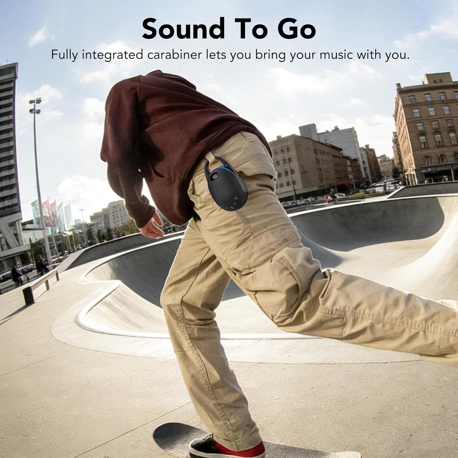 Thumbnail 5 de Portable Bluetooth Speaker Mini for Outdoor Use with HD Sound, LED Battery Display, Carabiner, 25H Playtime & TWS