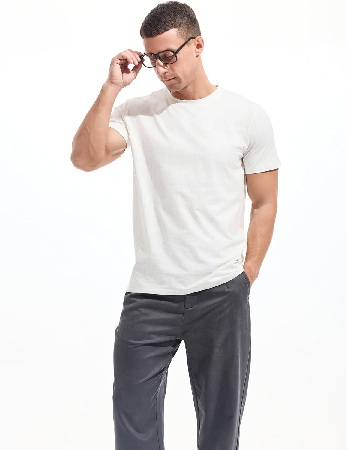 Thumbnail 2 de RONOMO Herren V-Ausschnitt T-Shirt Casual – vielseitiges Basic-Top mit Two-Tone Garngefärbtem Gewebe