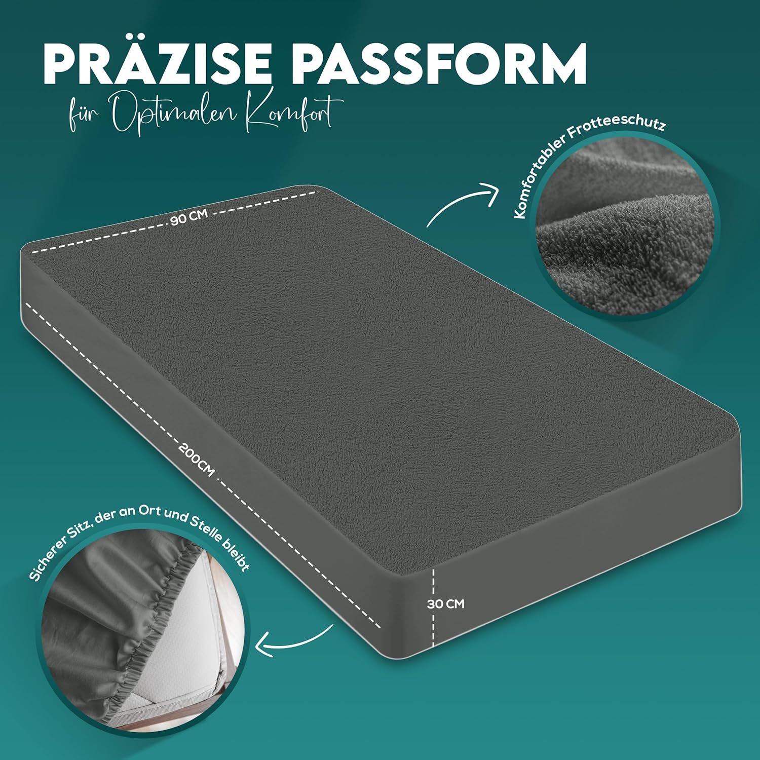 Thumbnail 3 de Utopia Bedding Matratzenschoner 90 x 200 cm wasserdicht (Frottee), Oeko‑Tex, atmungsaktiv, grau