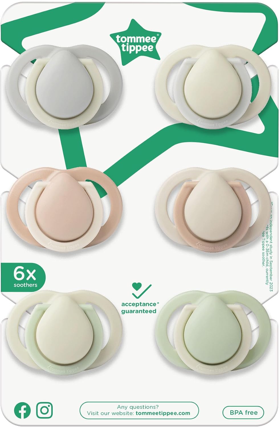 Thumbnail 1 de Tommee Tippee Newborn Soothers 0-2 Months, Pack of 6 – Muted Colours, Matte Texture