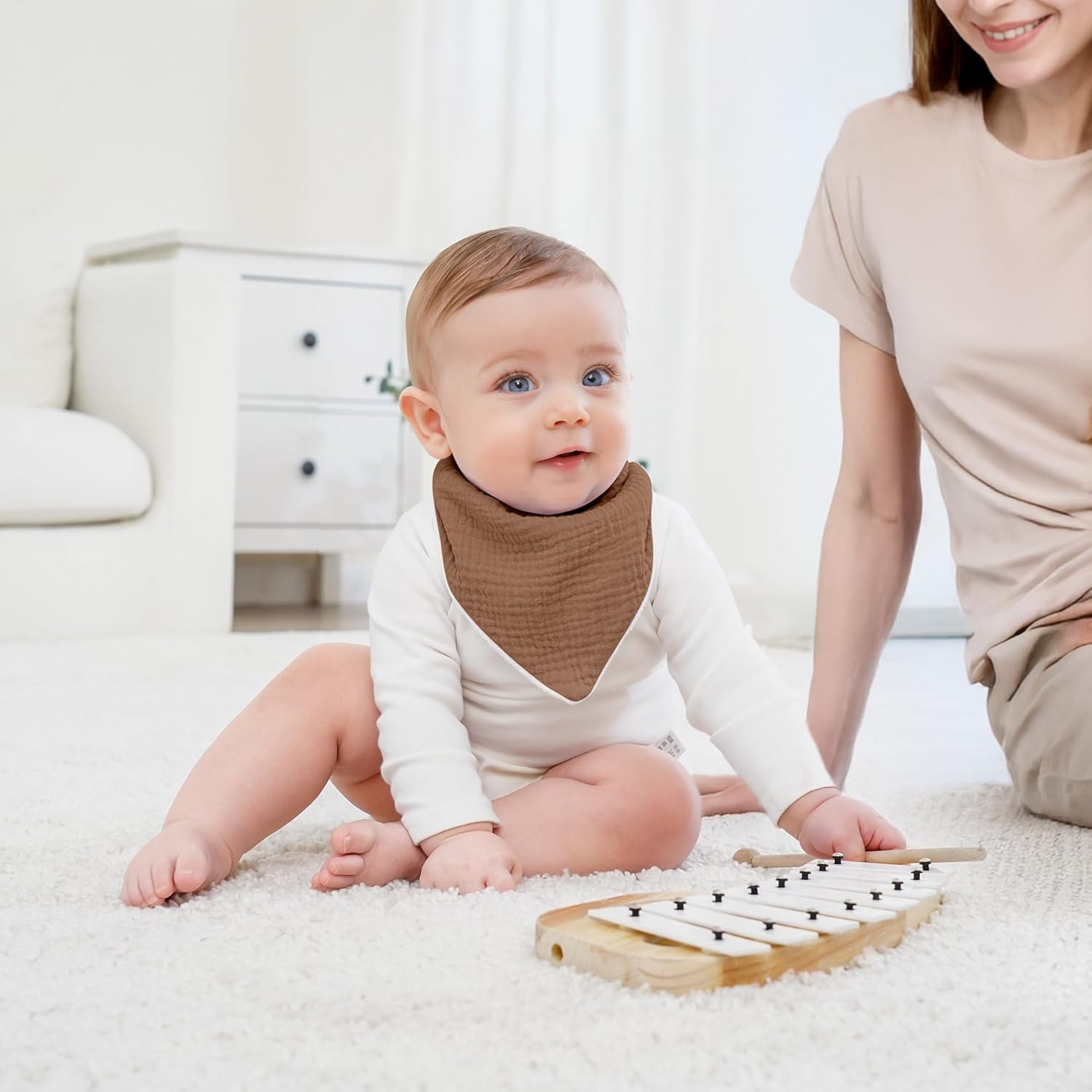 Detalle de Susurration Bébé Bavoirs en Mousseline Bandana – Lot de 6, absorbants et réglables (unisexe)