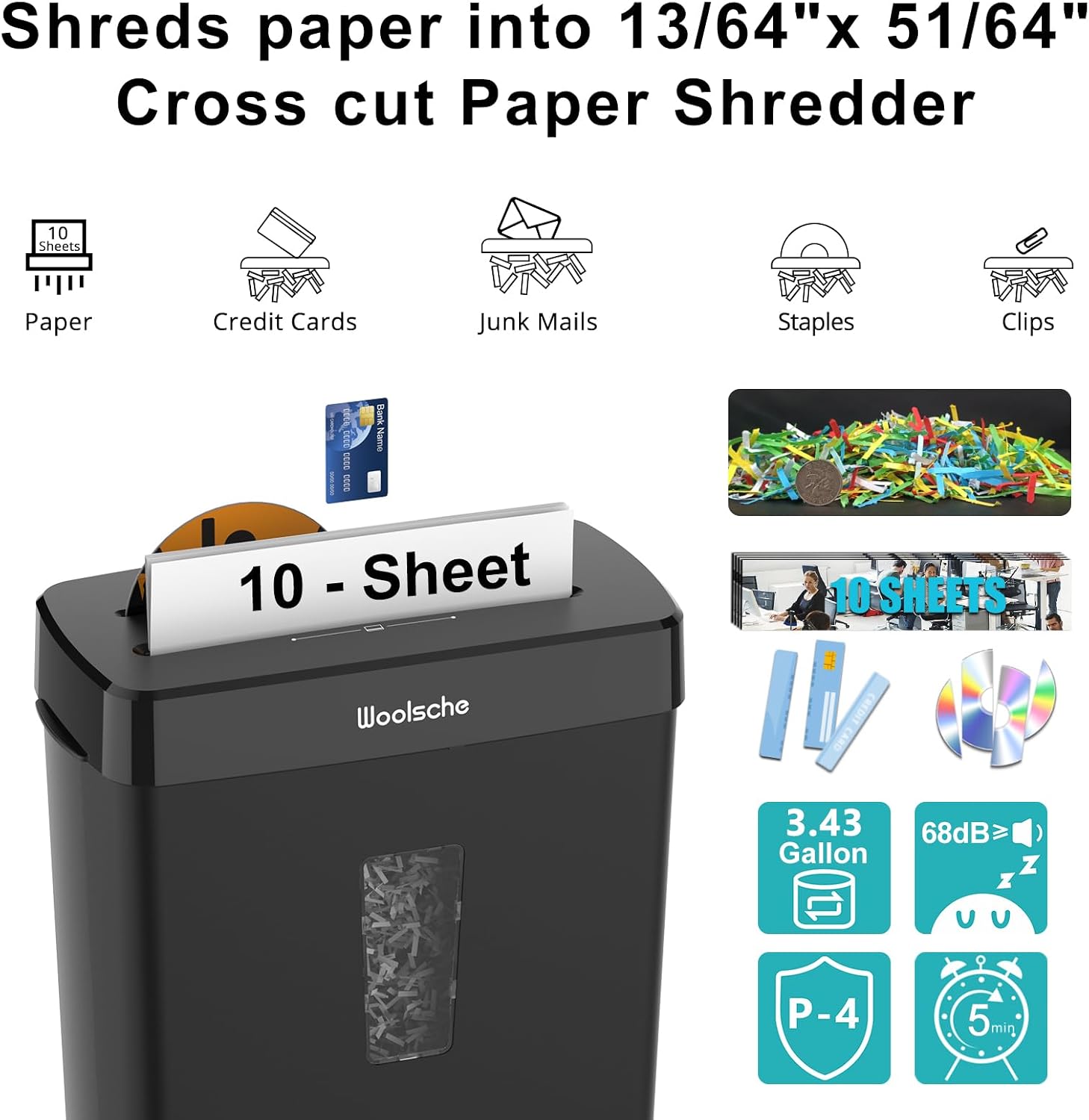 Detalle 2 de Paper Shredder for Home: 10-Sheet Cross Cut, 13L Basket, P-4 Security