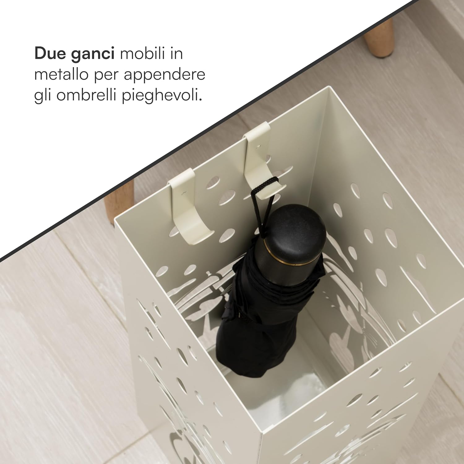 Detalle de Baroni Home portaombrelli design moderno in metallo bianco con gatto, vaschetta scolapioggia rimovibile e 2 gancini