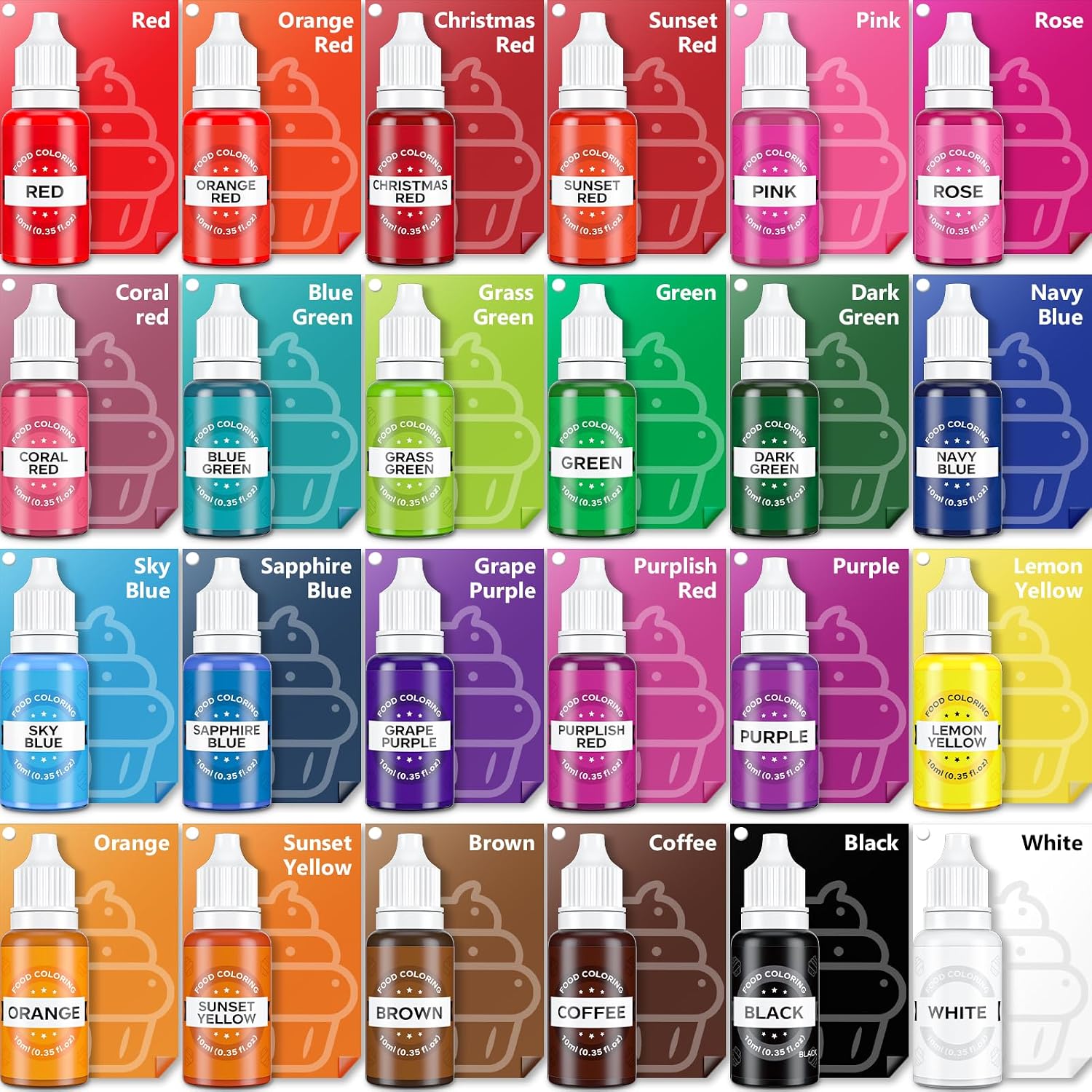 Detalle de 24-Color Food Coloring Set, 0.35 fl oz Bottles for Baking and Crafts
