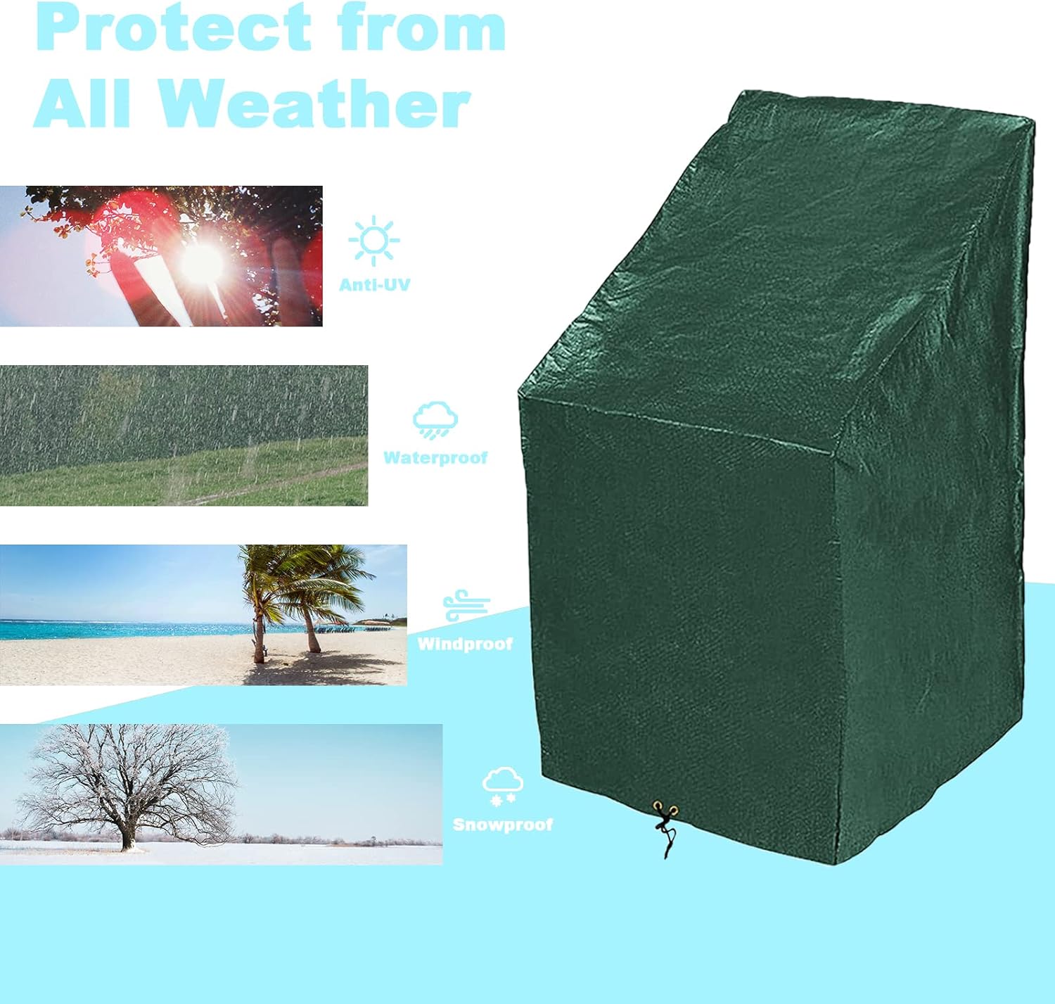 Thumbnail 5 de RICHIE Garden Stacking Chair Cover: Weatherproof, UV-Resistant Outdoor Chair Cover (65×65×80/120 cm)