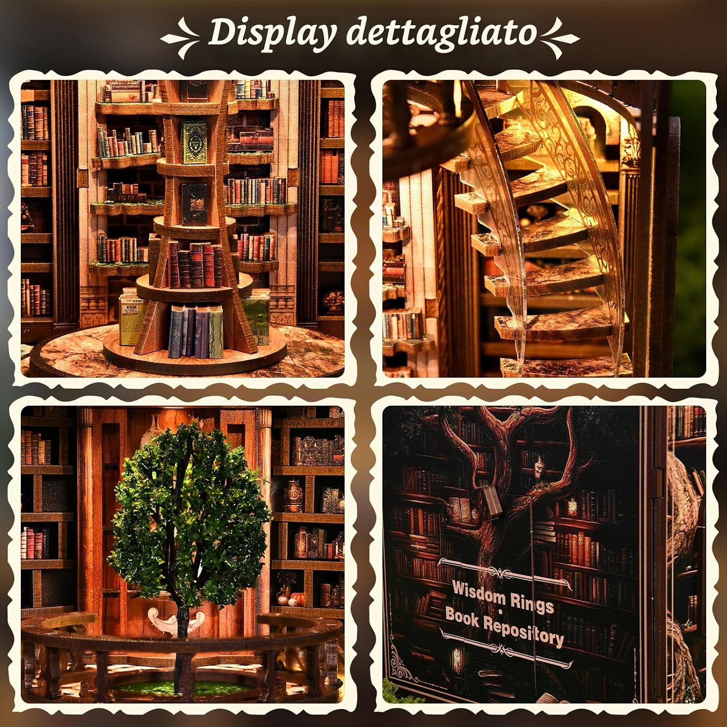 Thumbnail 3 de Wooden Booknook DIY 3D con Luce LED: Fermalibri in Legno con Copertura Antipolvere