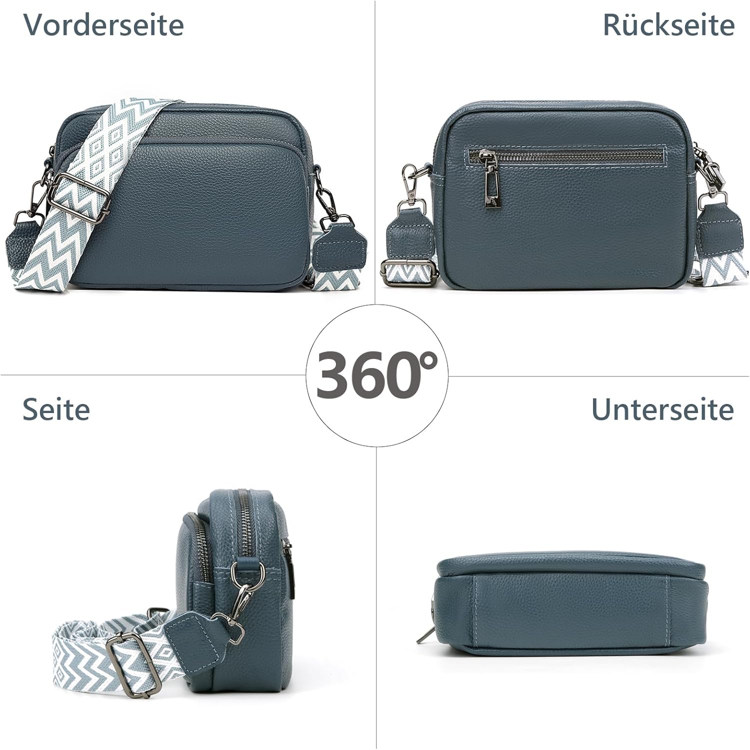 Thumbnail 3 de TIAASTAP Damen Umhängetasche klein aus echtem Leder – Crossbody Bag mit breitem Schultergurt und 3 Fächern