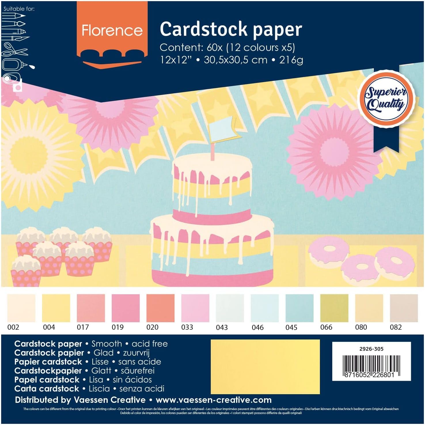 Thumbnail 4 de Florence Papier Cartonné Multi Lisse – 30,5 x 30,5 cm, Pastel, 20 feuilles, 216 g/m²