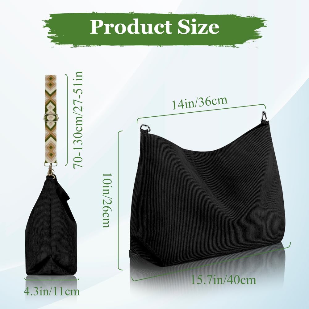 Thumbnail 3 de Aucuu Borsa a Tracolla in velluto a coste – tote versatile per scuola, lavoro e tempo libero