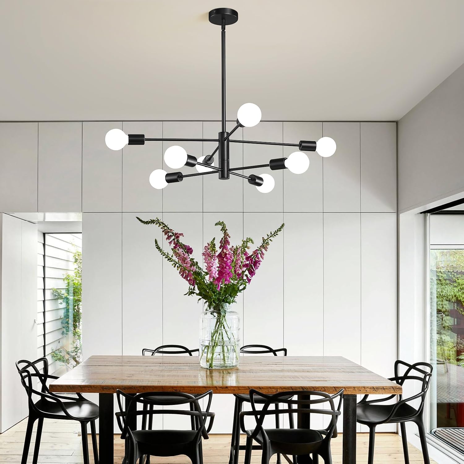 Detalle de KAISITE KST-8006PL-8BK-US 8-Light Sputnik Chandelier, Adjustable Height