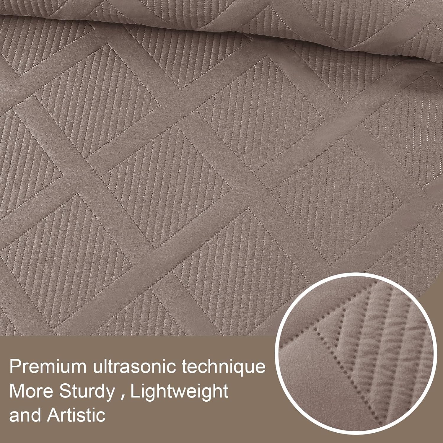 Detalle 2 de Exclusivo Mezcla QS-12-QTP 3-Piece Quilt Set, Taupe Microfiber, Geometric Pattern