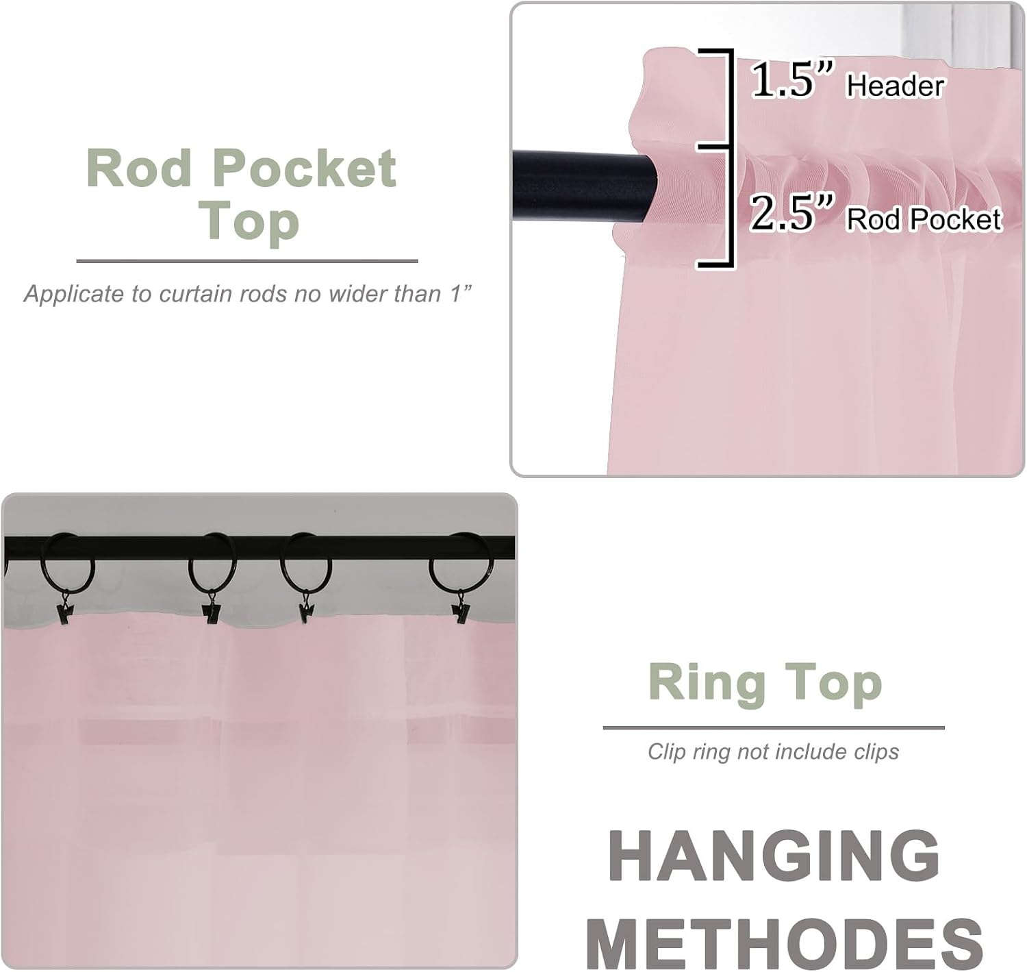 Thumbnail 4 de OWENIE Blush Sheer Curtains, 120-Inch Rod-Pocket Panels, 2-Pack