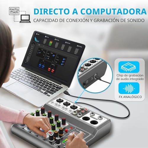 Thumbnail 2 de Aveek Mezclador de Audio 5Canales con Interfaz de Grabación para PC Soundboard