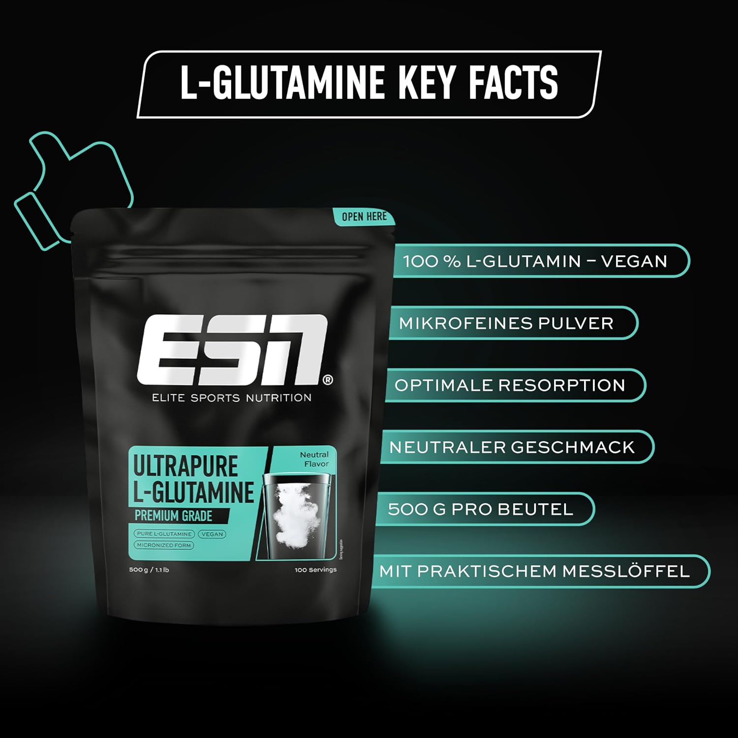 Thumbnail 1 de ESN Ultrapure L-Glutamine Pulver (500 g) – made in Germany