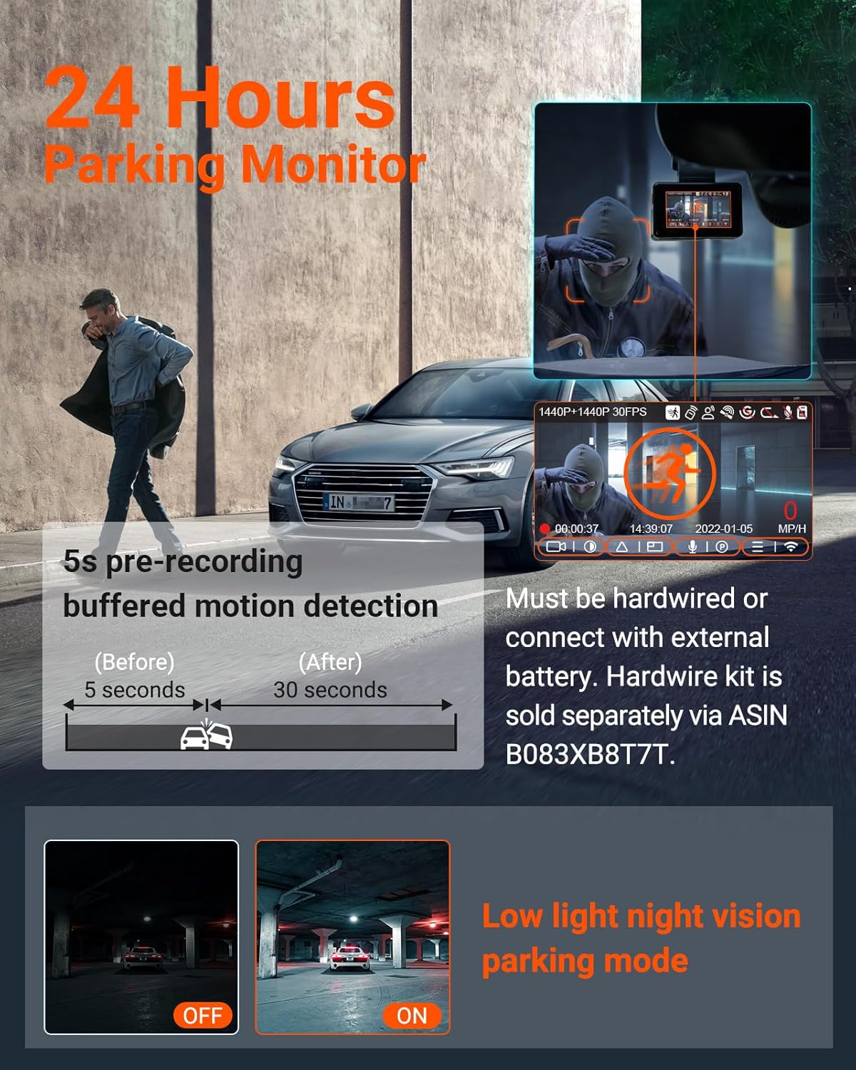 Thumbnail 4 de Vantrue E2 Dash Cam Front and Rear — 2.7K + 2.7K Dual Dash Camera
