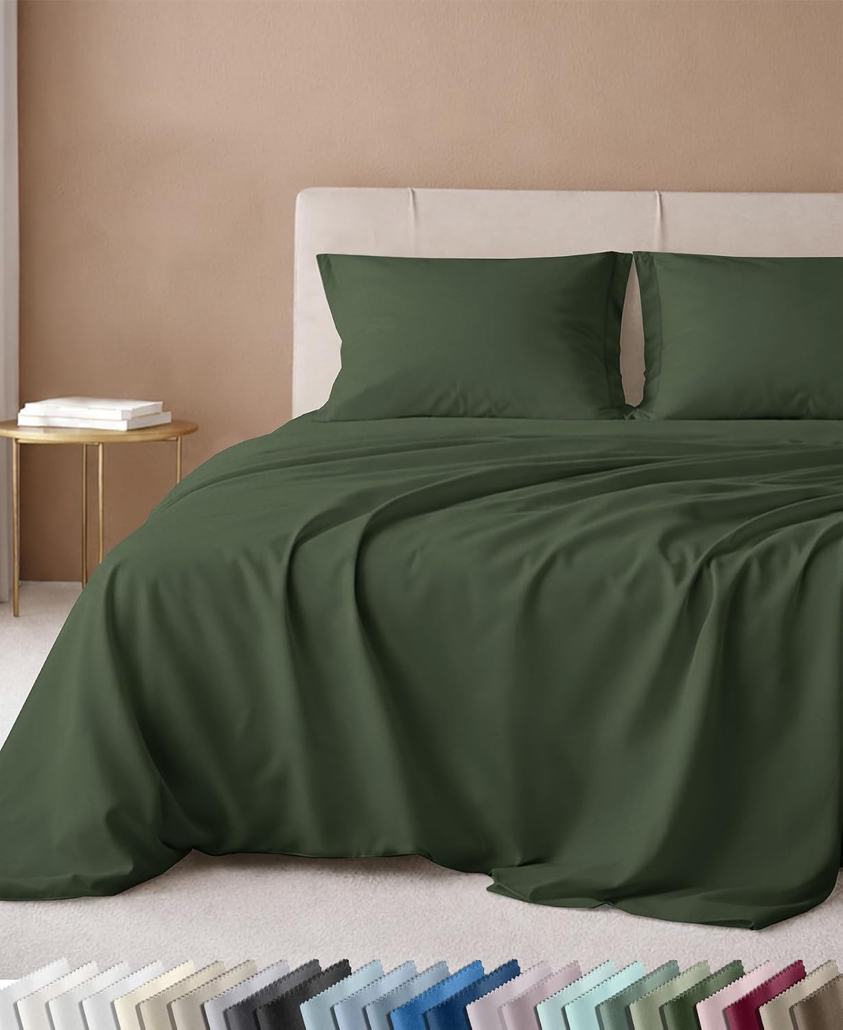 Detalle de California Design Den 600 Thread Count Queen Cotton Sateen Sheets, Dark Olive Green