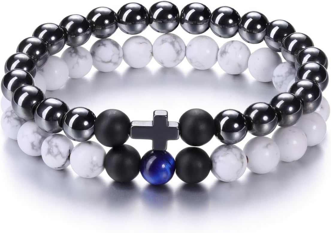 Detalle de JSDDE Tiger Eye Bracelet For Men: Natural Stone Bead Set