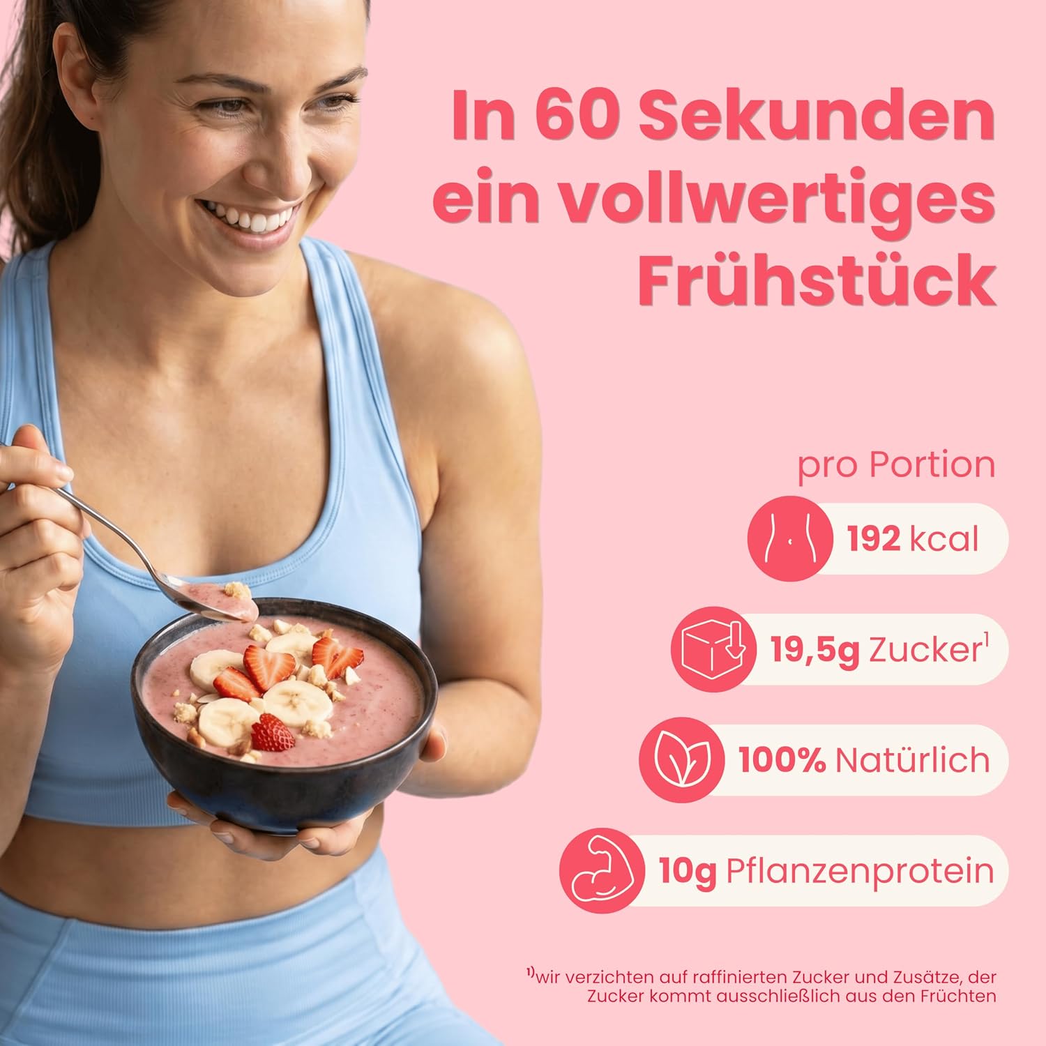 Detalle 2 de BREKKY Protein Smoothie Bowl „Protein Strawbeery“ – vegan, ohne Zuckerzusatz, 100% natürliche Zutaten