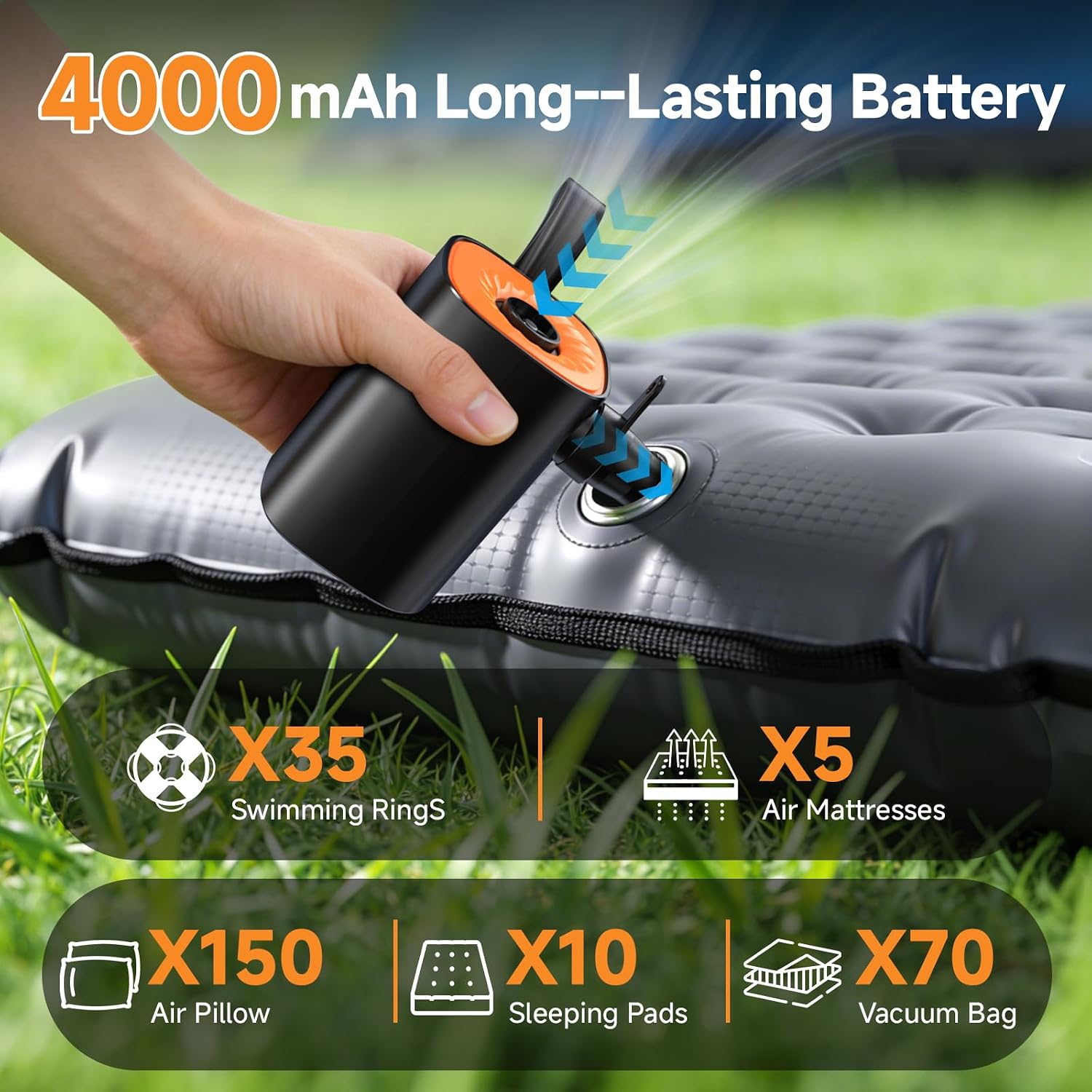 Detalle de Electric Air Pump for Inflatables – Compact cordless model with 4000mAh battery