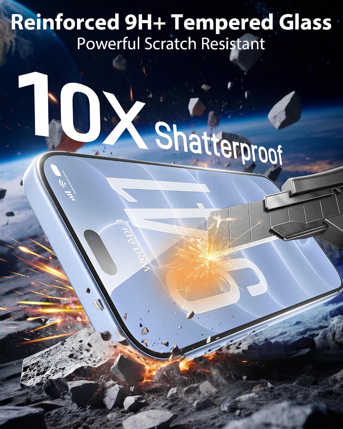 Detalle de Mkeke iPhone 18 Pro Screen Protector, 3-Pack 9H Tempered Glass