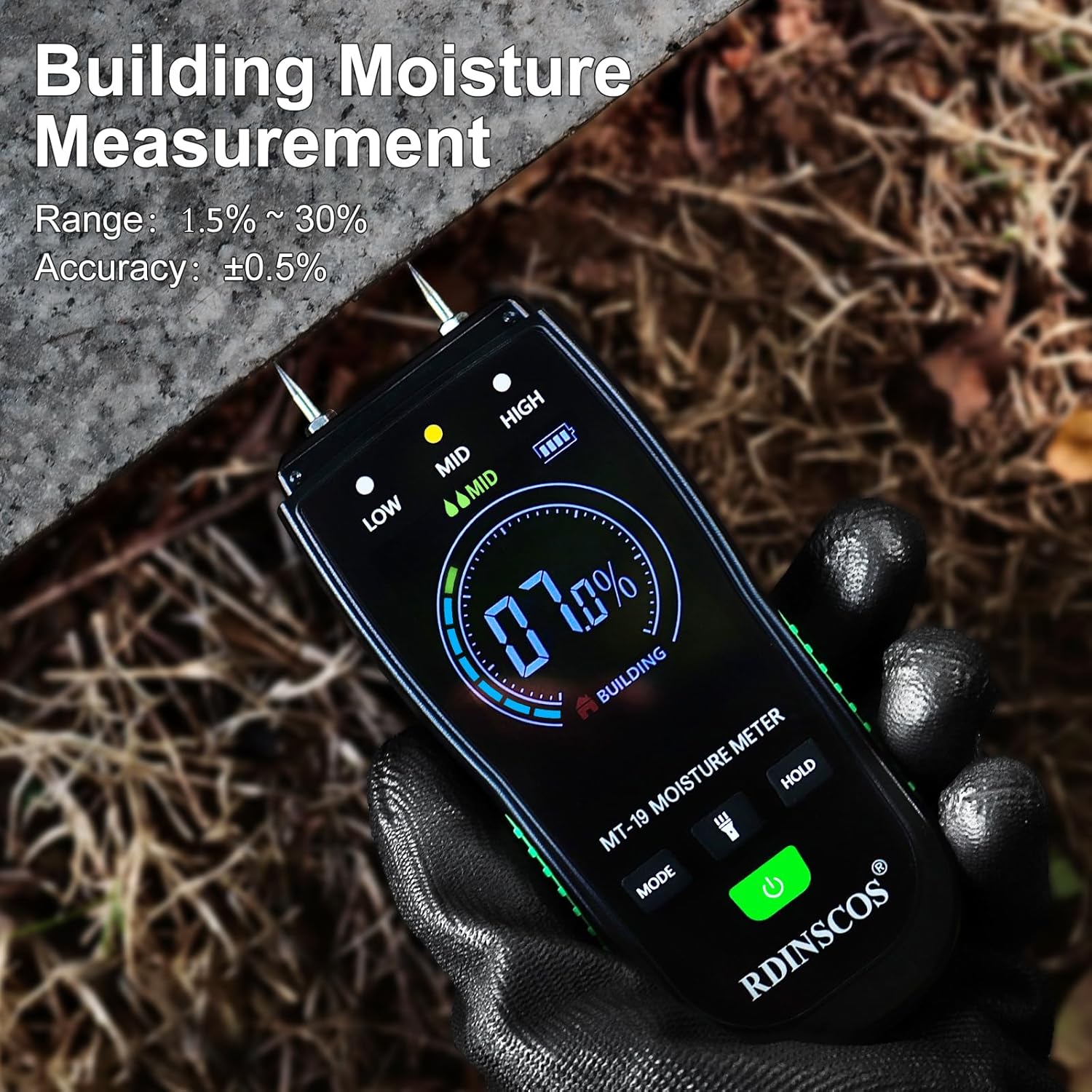 Thumbnail 6 de RDINSCOS 3-in-1 Pin Type Damp Meter (MT19C) for Walls, Wood & Building Materials