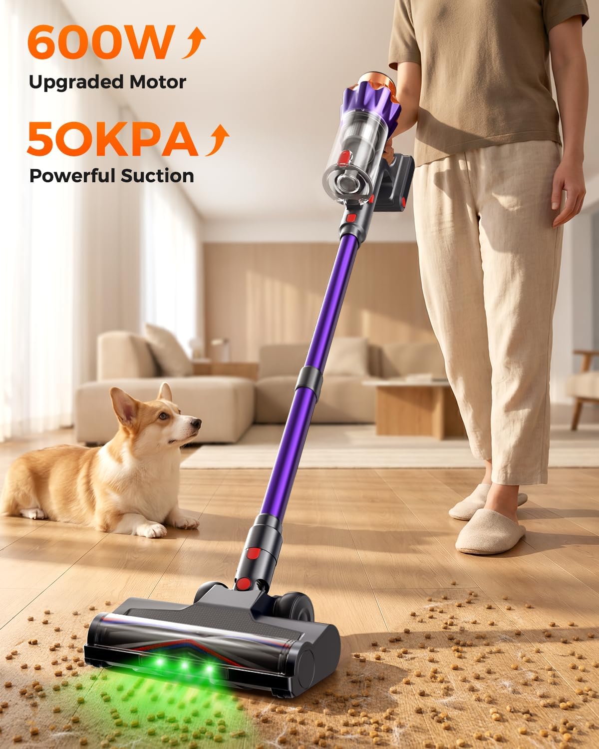 Detalle 2 de Cordless Vacuum Cleaner for Home: 600W Power, 50KPa Suction, 60-Minute Runtime
