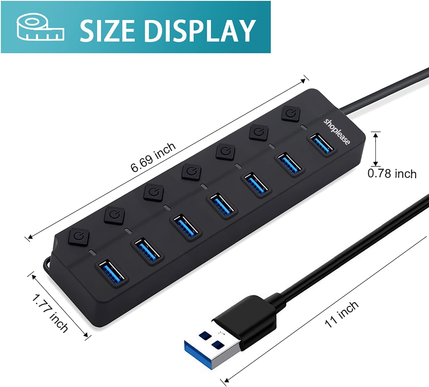 Thumbnail 6 de shoplease S02 USB 3.0-hubb med 7 portar och individuella strömbrytare