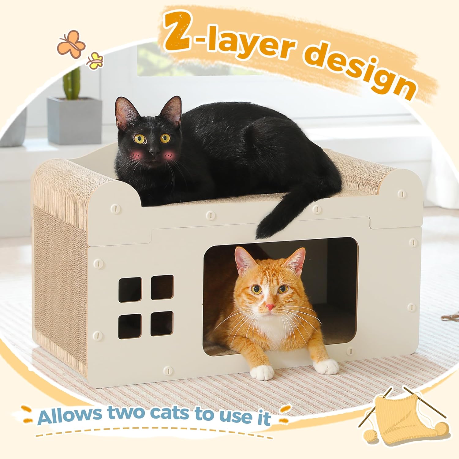 Thumbnail 3 de PAWZ Road Kratzbrett mit Katzenhöhle aus Pappe, Kratzpad Lounge – 55 x 28 x 35 cm (weiß)