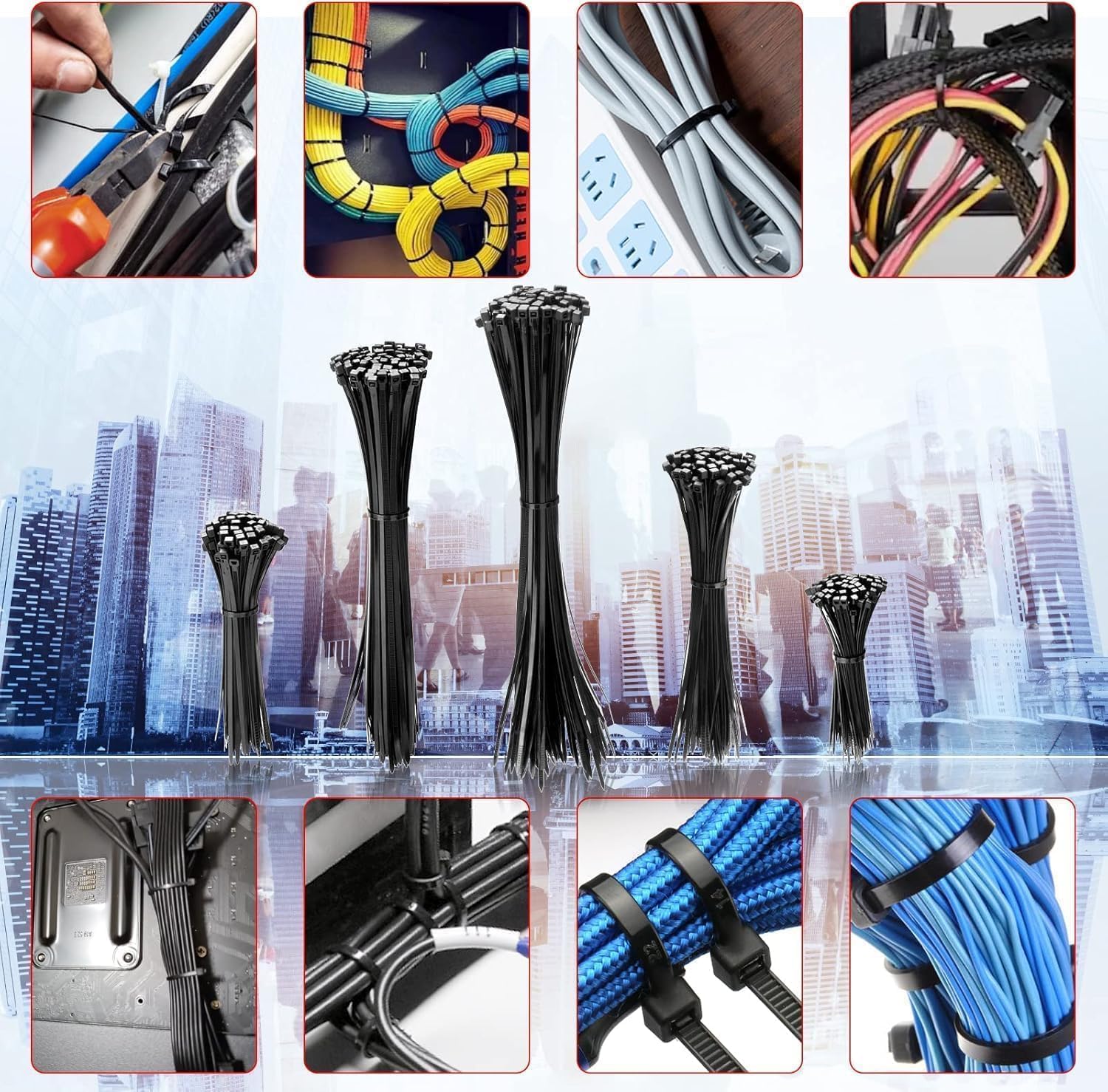 Thumbnail 6 de 12 inch Cable Ties 1000 Pack (Black) – 300 x 3.6mm Nylon Zip Ties, UV Resistant, Self-Locking