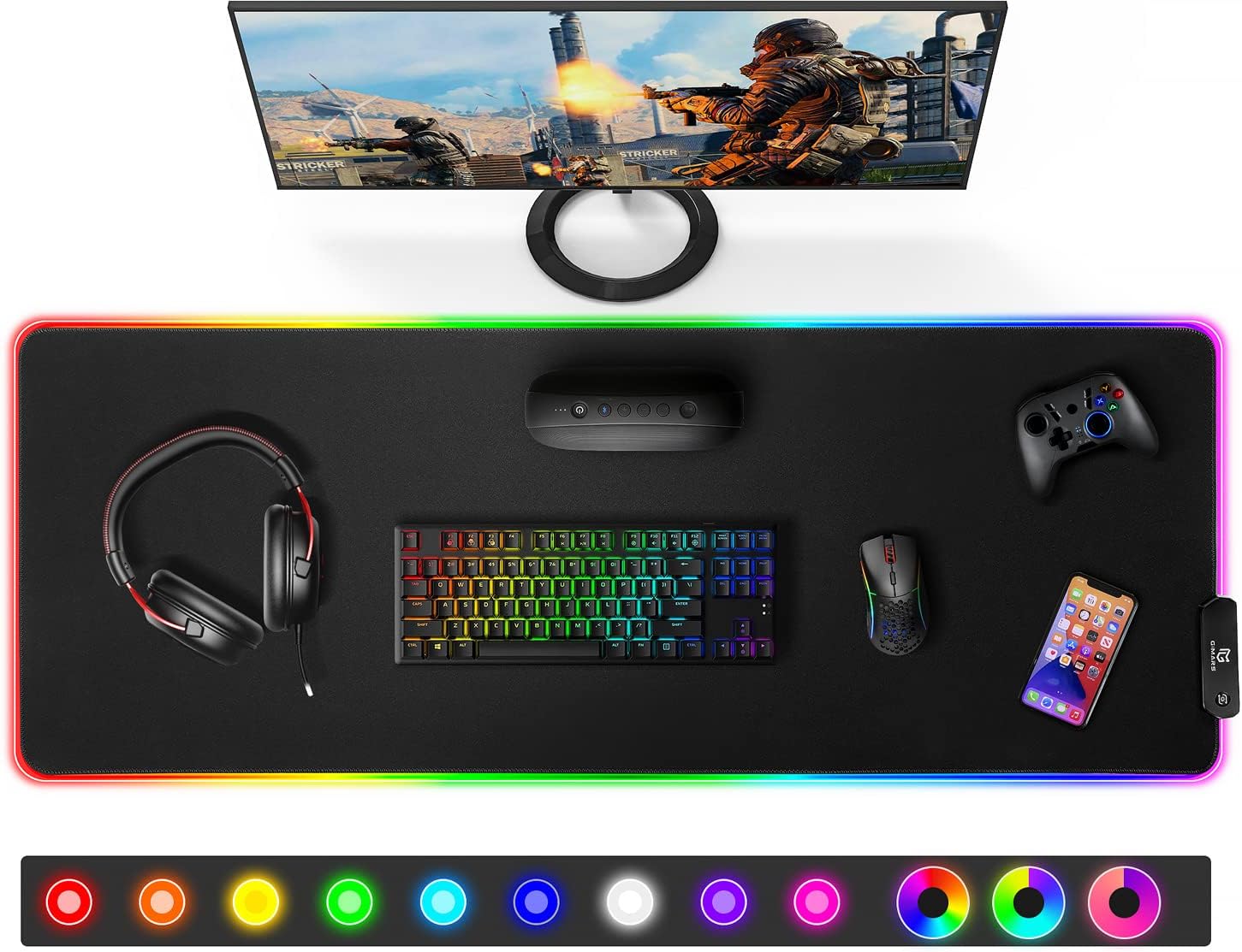 Detalle de Gimars RGB Gaming Mouse Pad XL (800x300x5mm) – Large, Non-Slip with 12 LED Modes