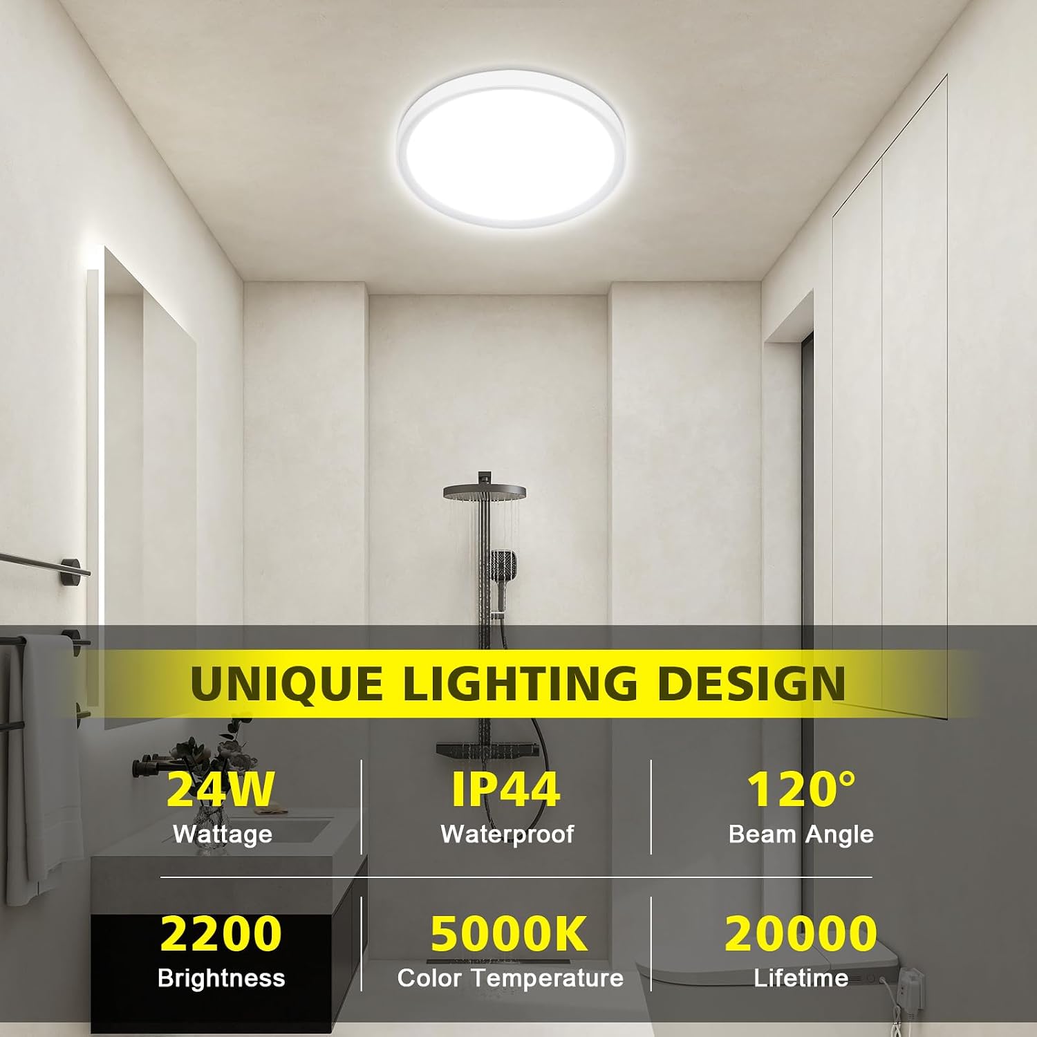 Thumbnail 3 de Befurglor 24W LED Ceiling Light 2 Pack (5000K Daylight White, 2200LM) – IP44 flush mount