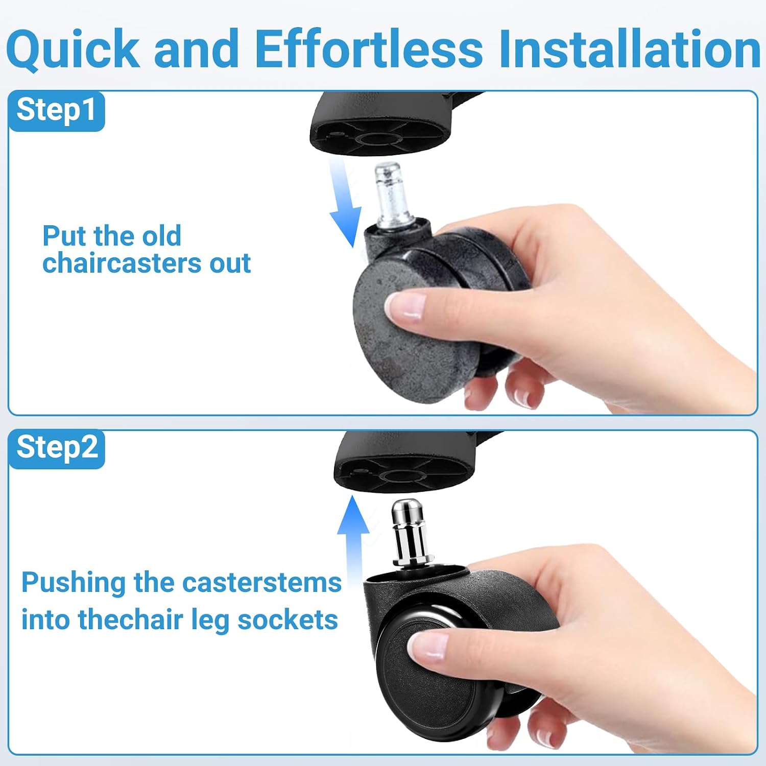 Thumbnail 4 de Pztayoe Pztayoe-2 英寸 PU 皮革轮-ZH-5 包 Office Chair Casters, 2-Inch Wheels, 11mm Stem