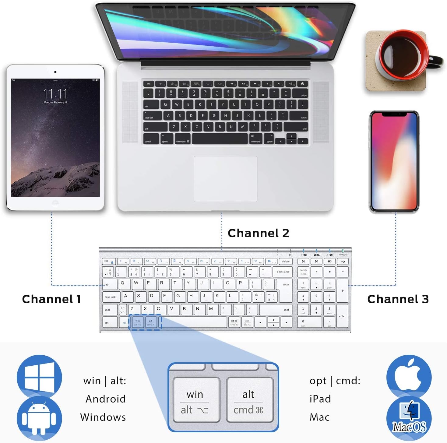 Thumbnail 3 de iClever Wireless Bluetooth Keyboard 45d