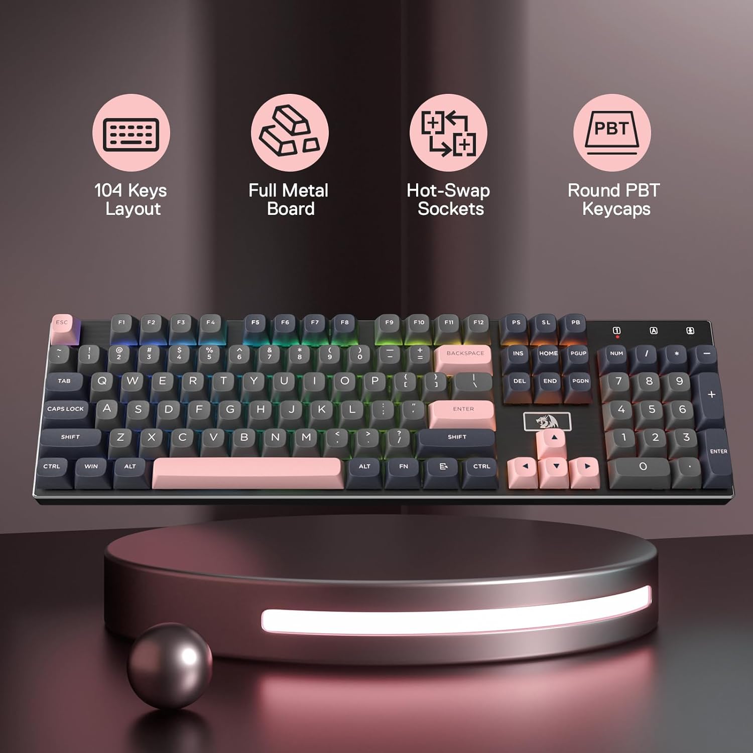 Detalle de Redragon K556 SE: Kabelgebundene Gaming-Tastatur mit Hot-Swap, Aluminiumplatte und PBT-Tasten