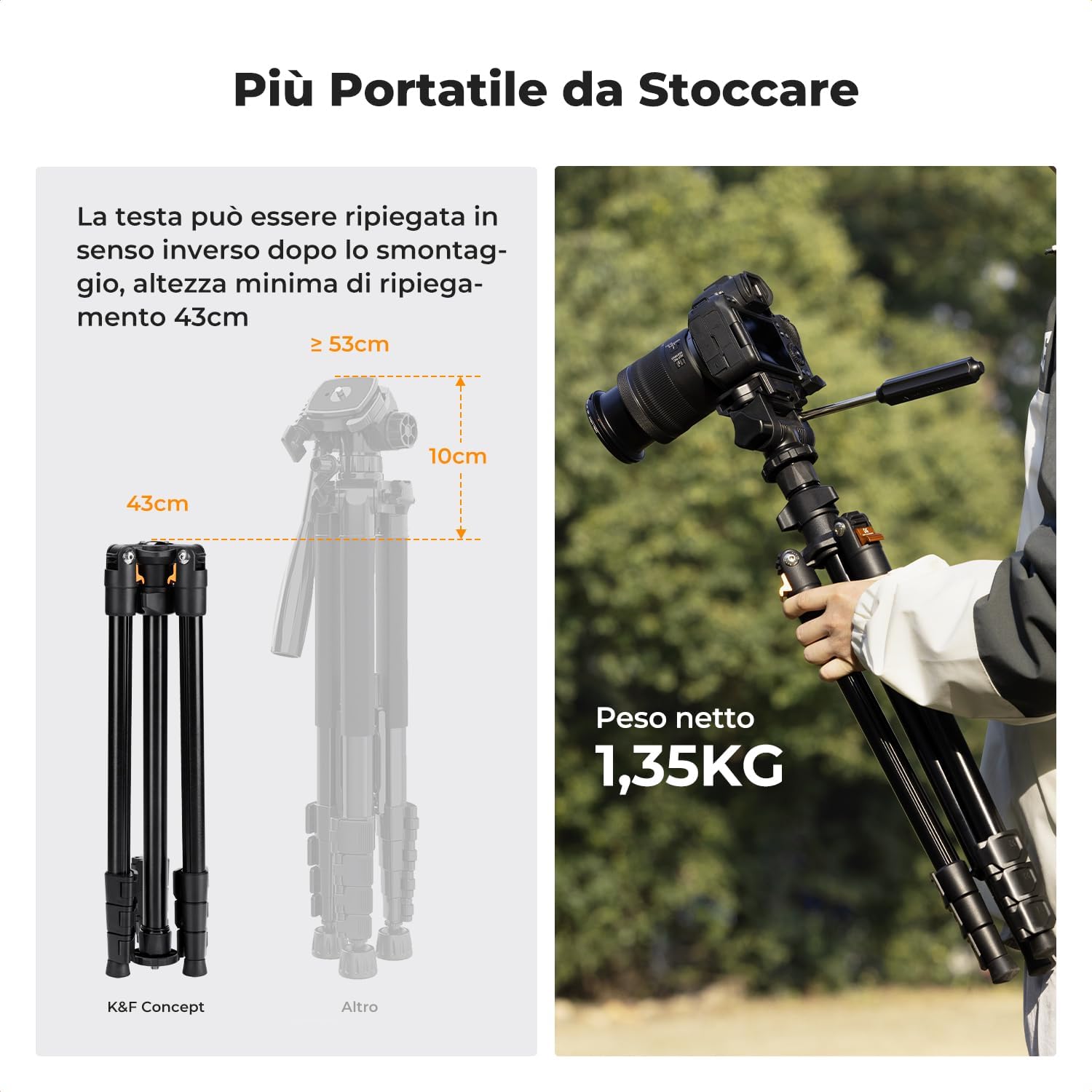 Detalle de K&F Concept Treppiede Fotocamera 196 cm con Testa BV01 a 3 Vie – Supporto DSLR/Smartphone