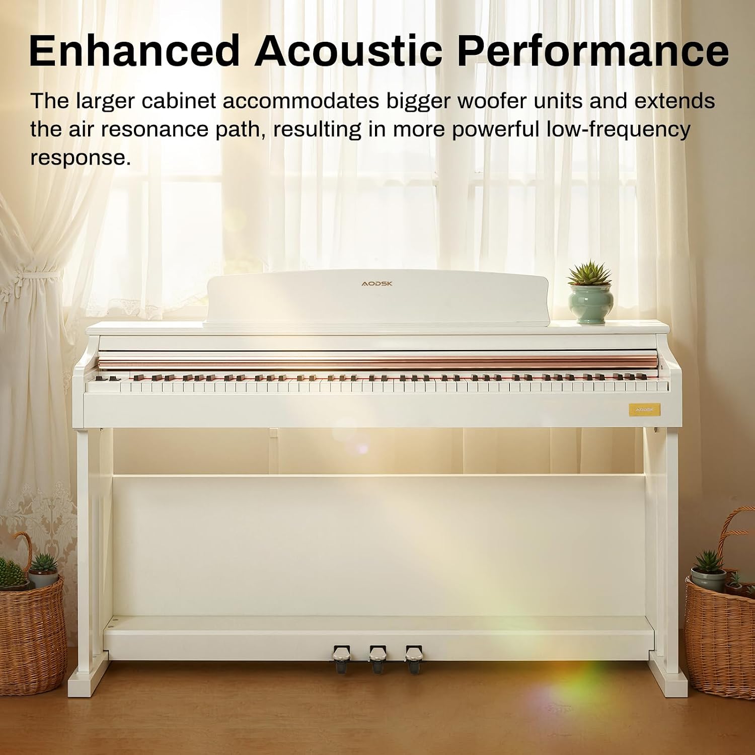 Detalle de AODSK UP-701 88-Key Weighted Digital Piano with Slide Cover and Triple Pedals
