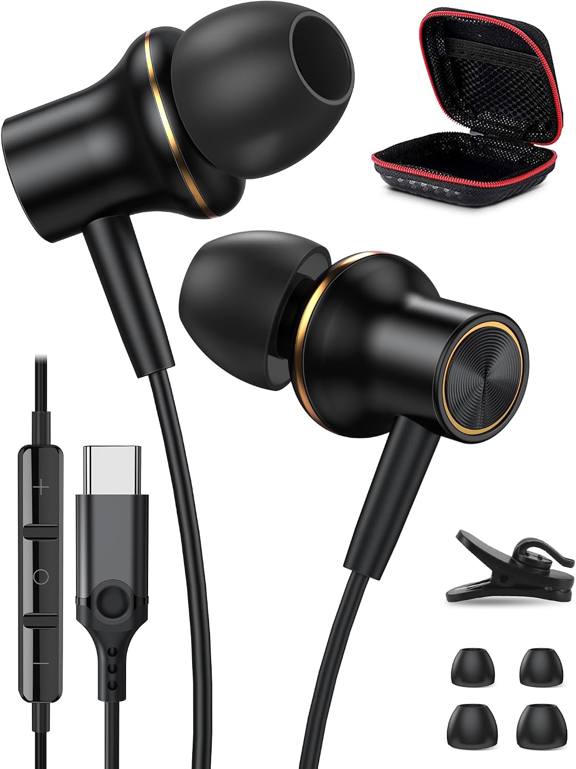 Detalle de ACOCBUY USB-C Headphones with Mic for Samsung, iPhone & Pixel (Wired In-Ear) – Black