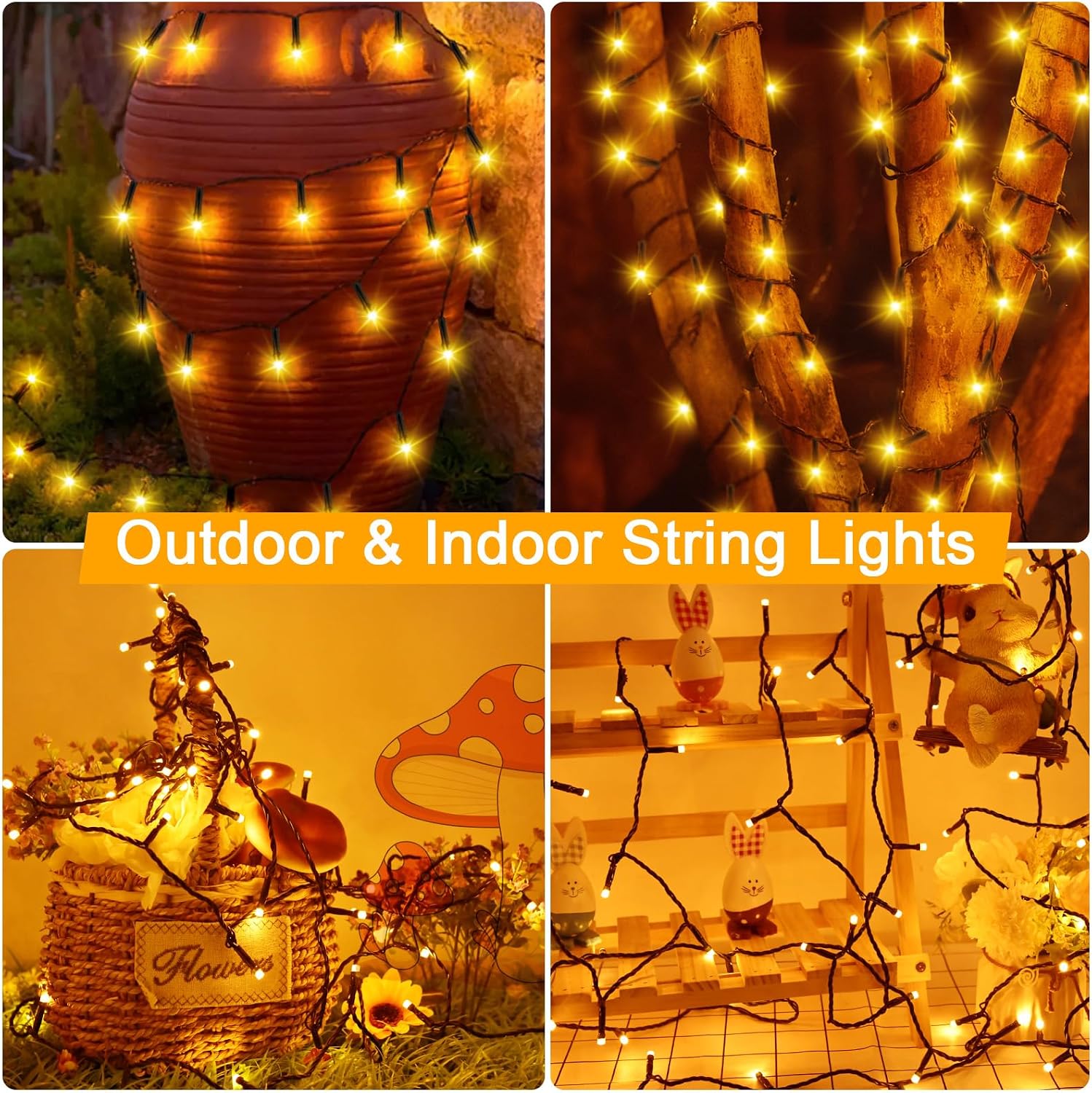 Detalle de Gcstnn Solar String Lights Outdoor, 12M 120 LED – Warm White, 8 Modes, IP65