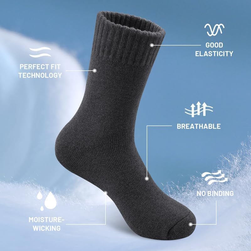 Detalle 2 de SIMIYA sc10 Merino Wool Crew Socks, Extra-Thick, 5 Pairs