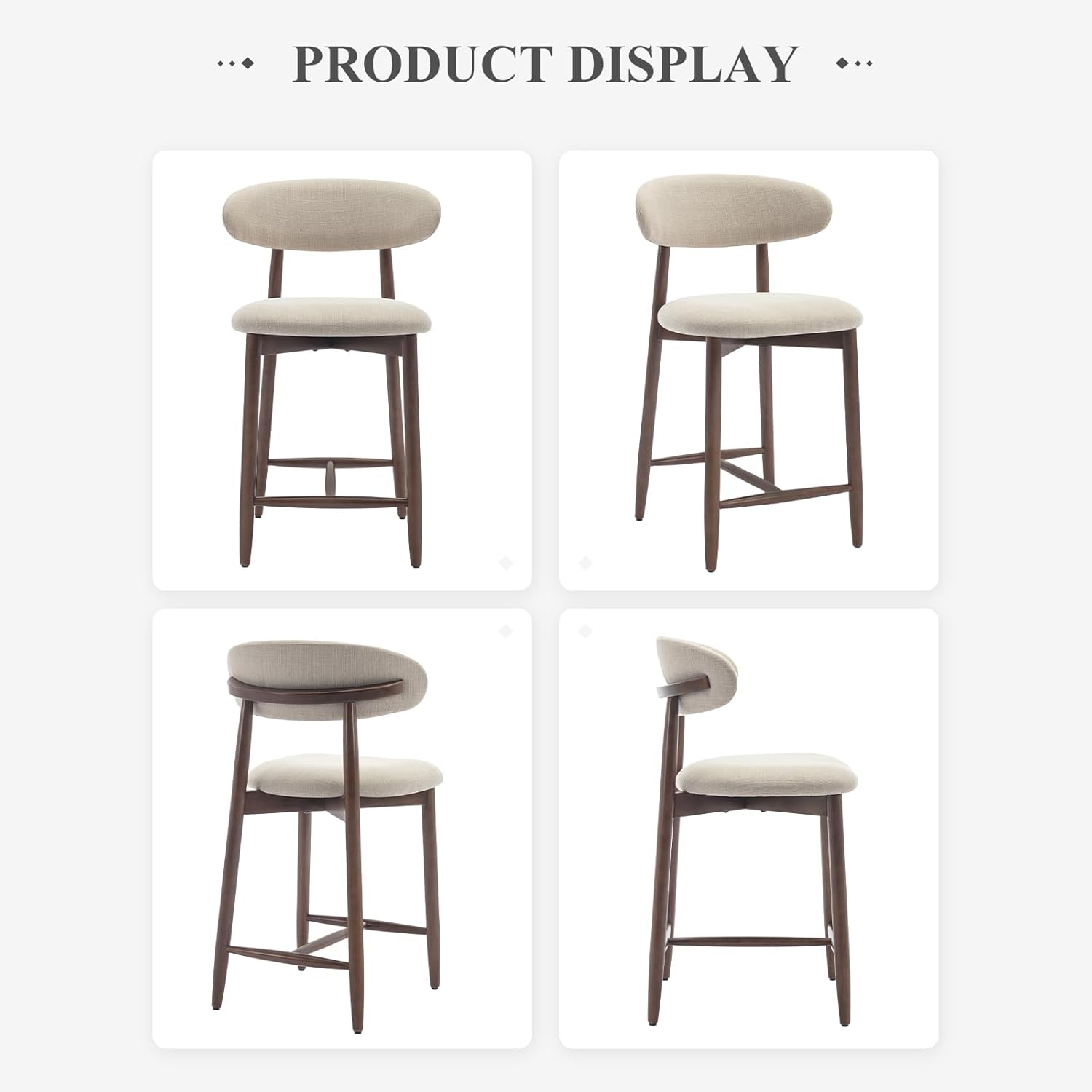 Detalle de COLAMY 2PCS Counter Height Bar Stools with Back: Nordic-Inspired Comfort for Kitchen Islands