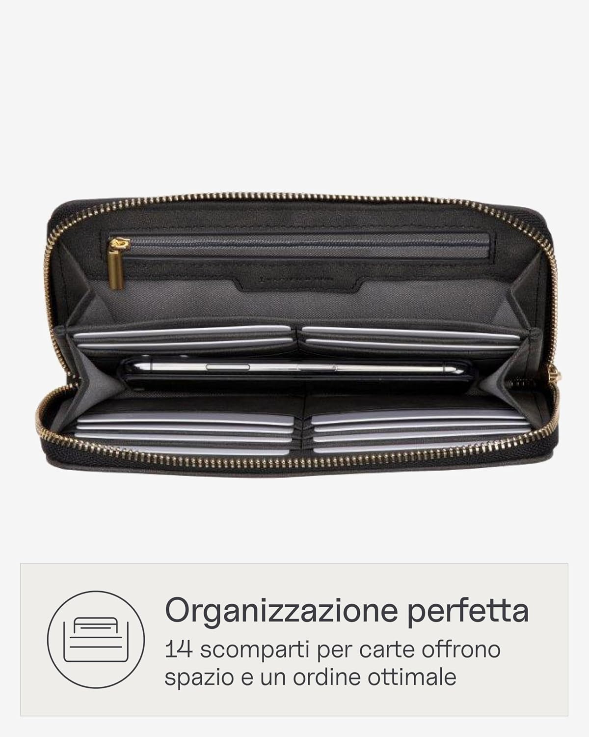 Detalle de Kapten & Son Louvre Wallet Oyster: Portafoglio Donna Grande in Tessuto Vegano con Zip